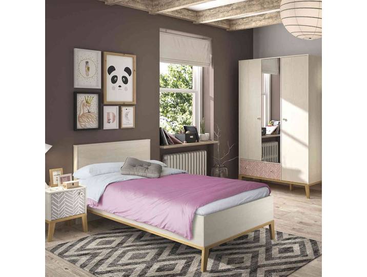 Lit enfant en bois imitation chêne blanchi 90x190 - LT5058