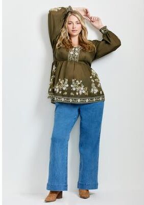 Plus Size Women's Ethereal Escape Top by Aveology by Avenue in Olive Ethereal (Size 18)