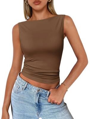 Lush Living Finds Slim Fit Sleeveless Tank Top For Women Trendy Summer Crop Vests coffee m