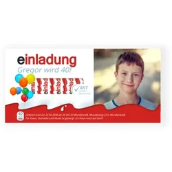 Einladungskarte 40. Geburtstag: Schokoladentafel - 40 mit Foto in Weiß