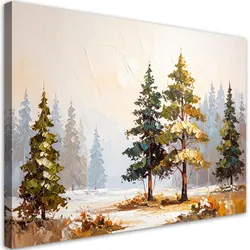 LEINWANDBILD Wald Bäume Kiefern Landschaft imitierte Farbe 100x70cm