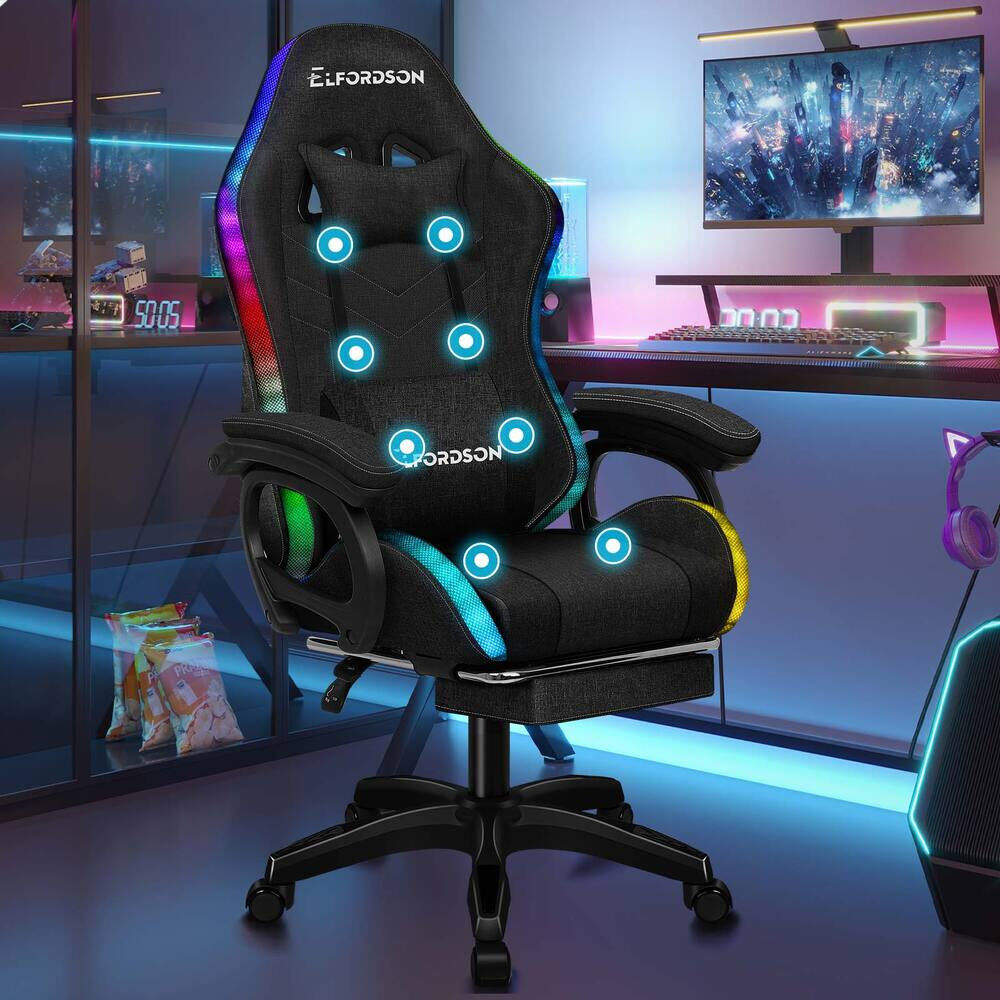 Brayden Studio Gaming Chair with Headrest Grey/Fabric 117cm H X 68cm W X 68cm D