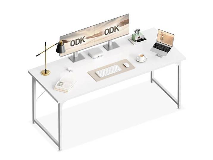 ODK Grand Bureau 160x55cm Table Moderne Minimaliste Pieds Réglables Bureau Gaming Blanc Maison 160 cm