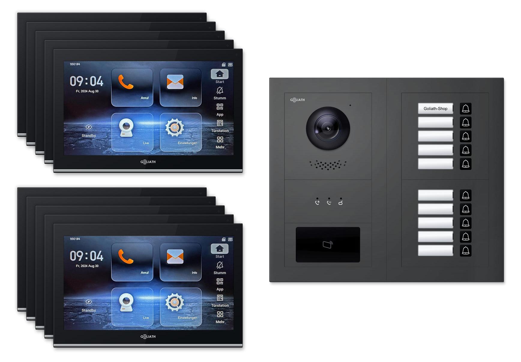 Goliath Premium IP GL-IPH1010A.2 Video-Türsprechanlage, 10 Familien, 10× 10 Zoll Schwarz, Anthrazit, Unterputz