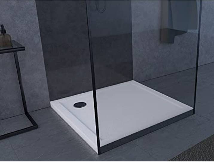 MARWELL Duschtasse quadratisch 90 x 90 x 4 cm - hochwertige Duschtasse aus Sanitär-Acryl in Steinoptik, passend für Duschabtrennungen mit einer Grundfläche von 90 x 90 cm, weiß, FAC363