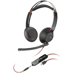HP Poly Blackwire 5220 + 3.5-mm-Stecker + USB-C/A-Adapter (Kabelgebunden, USB-A, Microsoft Teams, Zoom), Office Headset, Schwarz