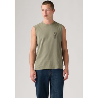 Muskelshirt LEVI'S "GR MUSCLE TANK", Herren, Gr. XL, grün (levis originals 6 mulled basil), Jersey, Obermaterial: 100% Baumwolle, gerade hüftbedeckend, Rundhals, Shirts, Vorder- und Rückenteil mit Druck