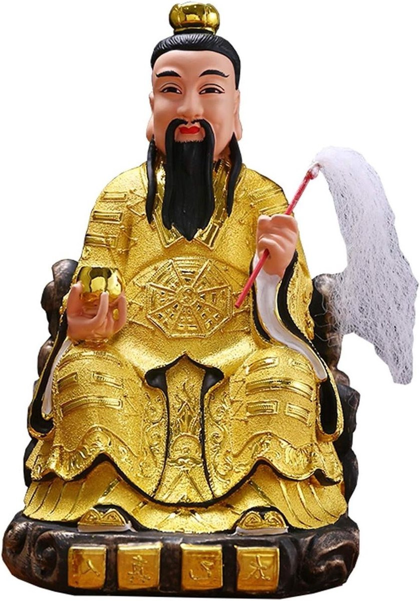 Feng Shui Beeld God van Fortuin Handgesneden Decoratie Goud - Hoogte: 30 cm