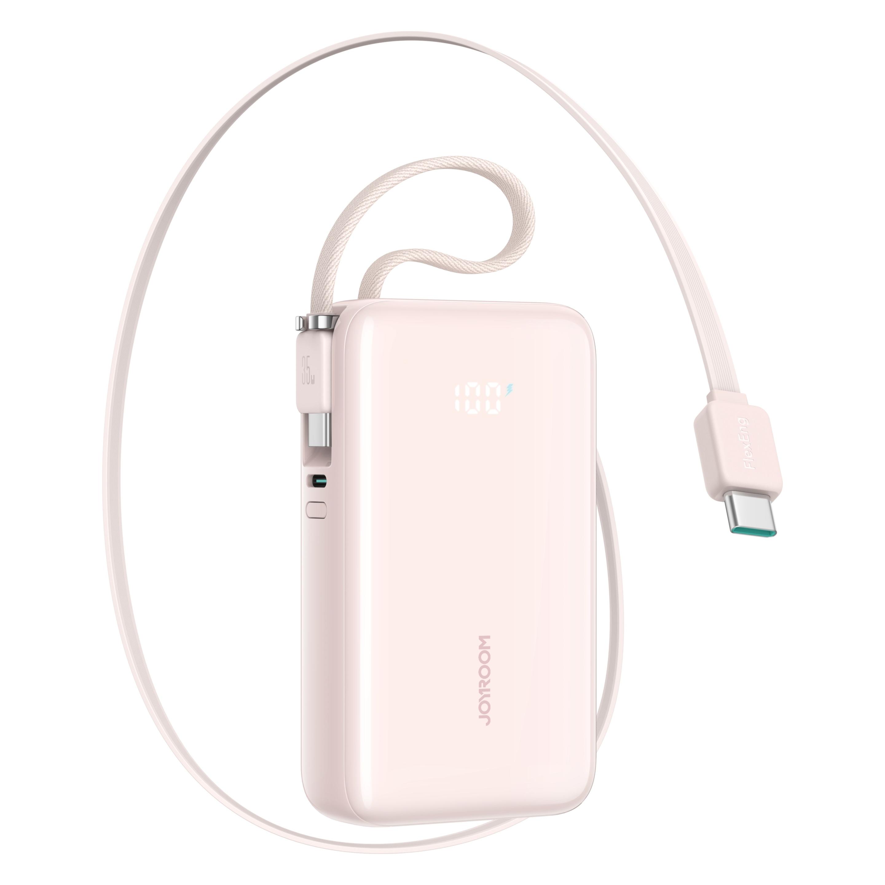 Joyroom JR-PR2 35W Mini Power Bank with Retractable Type-C Cable & Carrying USB-L Cable 10000mAh - Pink (10000 mAh, 35 W, 38.50 Wh) (JR-PR2)