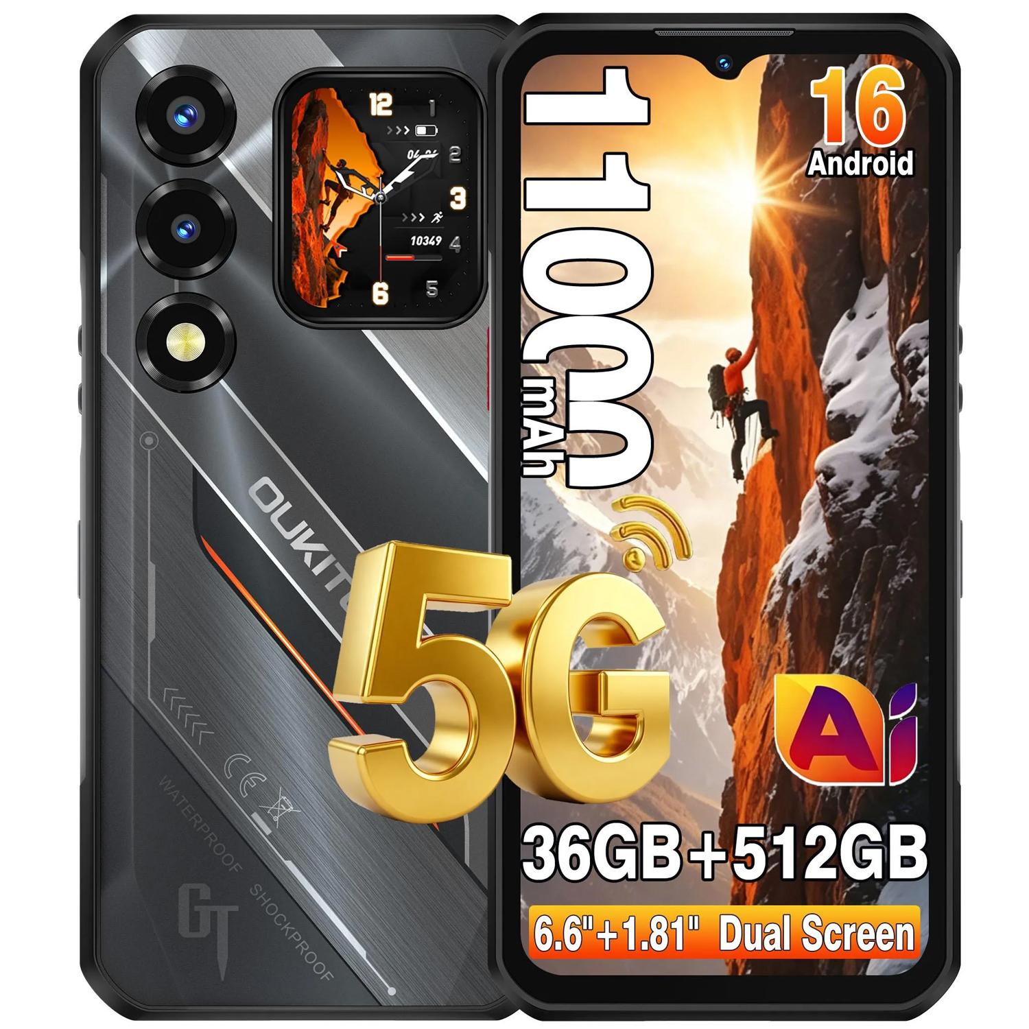 OUKITEL WP66 Outdoor Handy 5G Android 16 - 36GB+512GB Dimensity 7025 - 6.6" 120Hz 11000mAh 108MP+32MP Outdoor Smartphone NFC, Schwarz