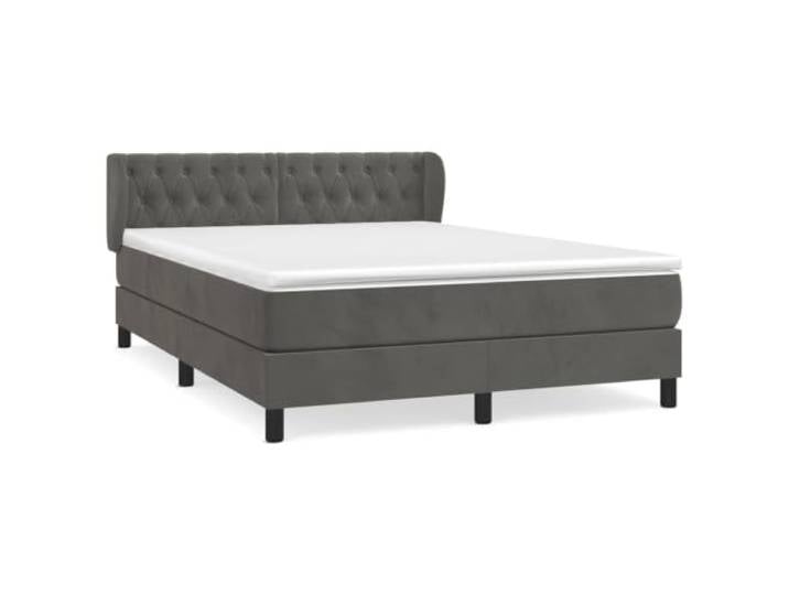 PUGYNBK Boxspringbett, Samt, Dunkelgrau, 140 x 200 cm Verstellbares Kopfteil, Taschenfederkernmatratze, mittlere Härte, Lederschutz