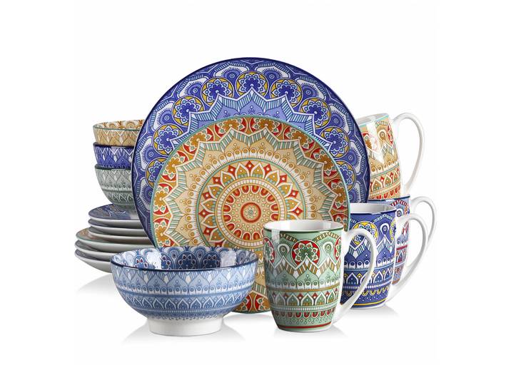 vancasso-Service de vaisselle en porcelaine à motifs de mandala bohème avec queplate, assiette à dessert, bol, tasse, 16 pièces, 32/48 pièces