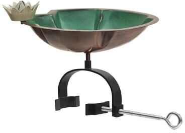 "Achla Designs 15""L Round Antique Copper Plated and Colored Patina Finish Stainless Steel Lilypad Birdbath w/ Wrought Iron"