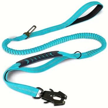 Modern Mode Marketplace ReflectaGuard Tactical Bungee Dog Leash With Car Seatbelt & No Pull Shock Absorber For Large Dogs blue