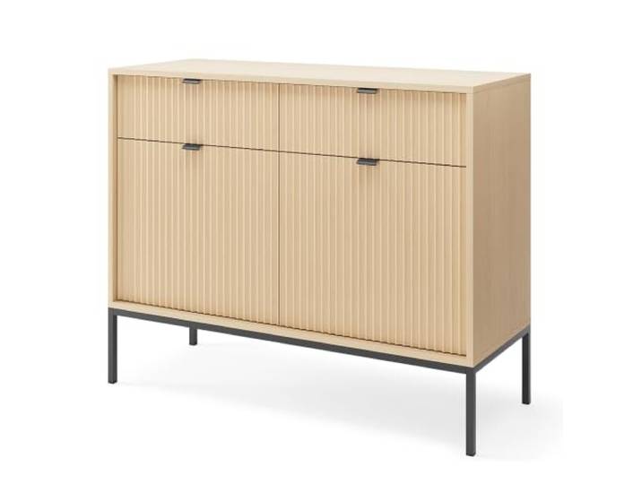 Sideboard Kommode 104cm breit, Eiche, Fußgestell schwarz, Griffe goldfarben