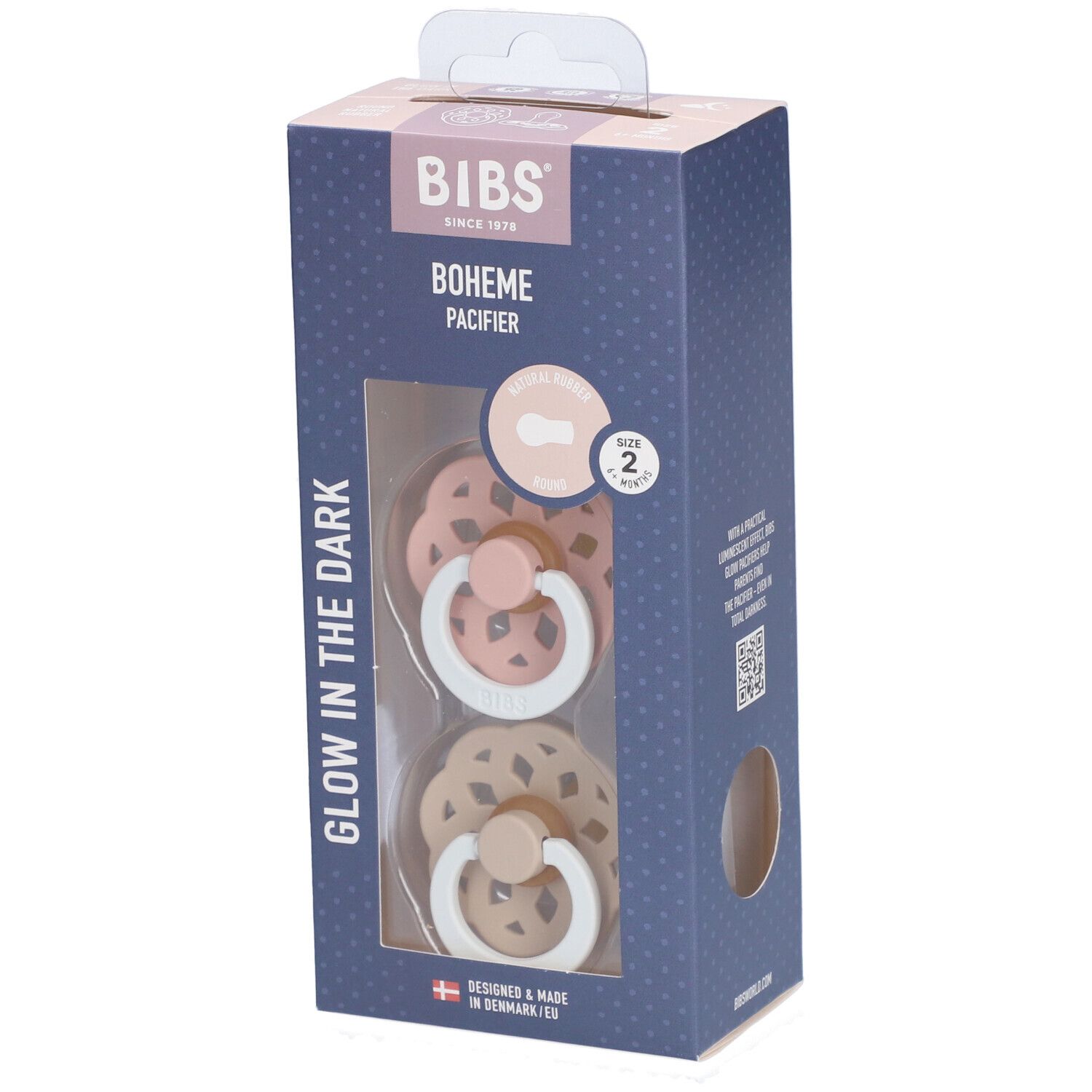 Bibs Fopspeen Boheme Glowdark Blush/Vanilla Duo 6-18 2 St Schnuller