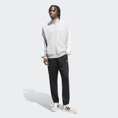 Trainingsanzug ADIDAS SPORTSWEAR "3-STREIFEN FRENCH TERRY", Herren, Gr. XL, grau (mgrauh, weiß), Obermaterial: 100% Polyester, Sportanzüge Trainingsanzug