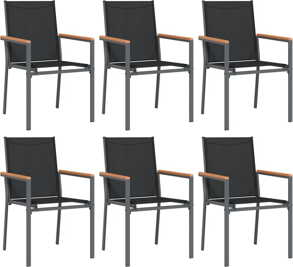 Gartenstuhl Set, 6 Stück, für Terrasse & Garten, Textilene & pulverbeschichteter Stahl, Schwarz, 55x61,5x90 cm, max. 110 kg