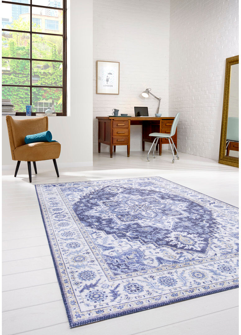 World Menagerie Bousquet Rectangle Oriental Area Rug White;Blue Rectangle 160 x 230cm