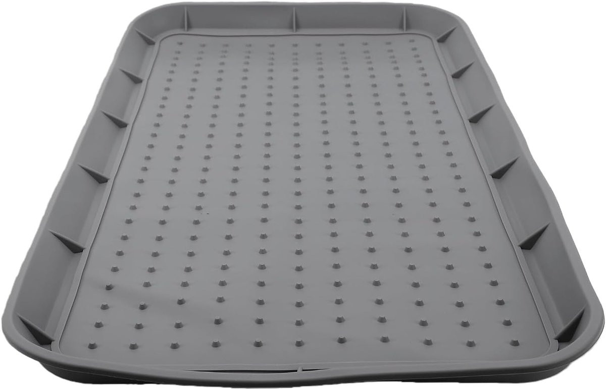 Grijs siliconen schoenenrek en opbergmat voor in de entree met verhoogde randen, 76 x 38 cm