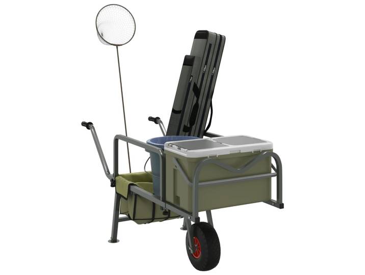 vidaXL Angelwagen Grün mit Rad Pulverbeschichteter Stahl