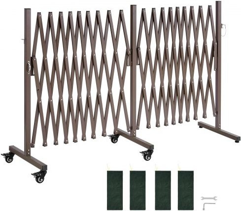 VEVOR Uitschuifbare schaarpoort, metalen mobiele veiligheidsbarrière met vergrendelbare wielen, verstelbaar tot 6 m, bruin