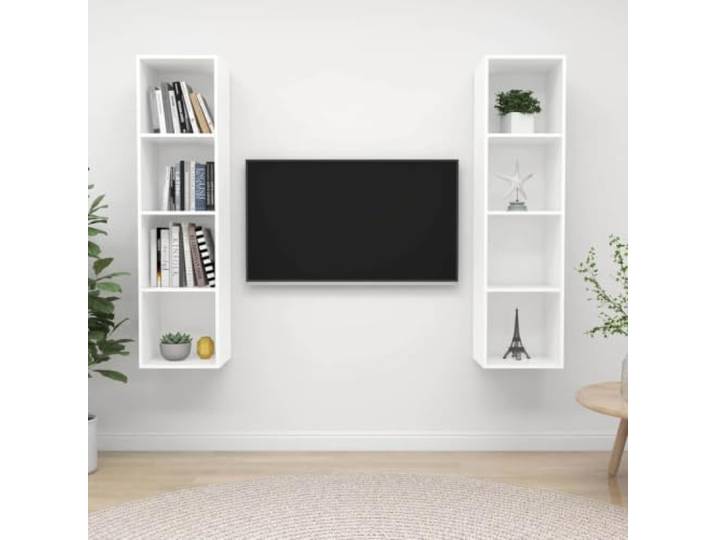 HEFZGDB TV-Wandschränke 2 STK. Weiß Holzwerkstoff mit reichlich Stauraum, praktische Aufbewahrung für Verschiedene Gegenstände, vertikal oder horizontal montierbar, jedes Regal mit 4