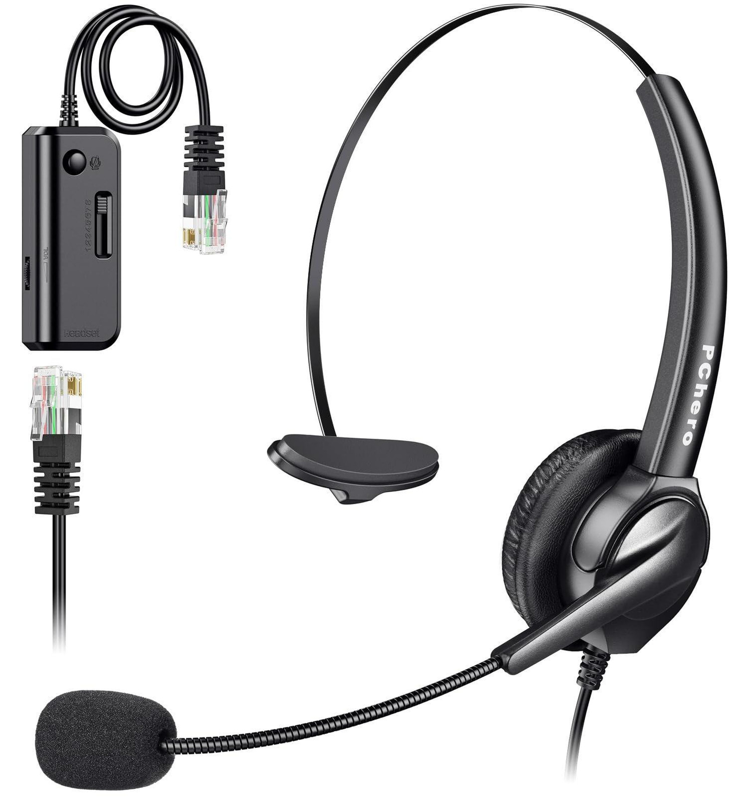 Selius RJ9 Headset voor callcenter met ruisonderdrukking en microfoon, bekabeld (4-pins)