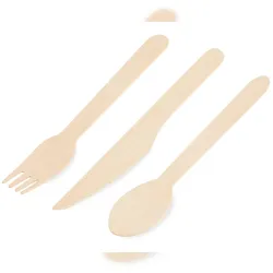 VEPATIM 2x Holz Einwegbesteck Set biologisch abbaubar je 100 Gabeln Löffel Messer 300 Stk.