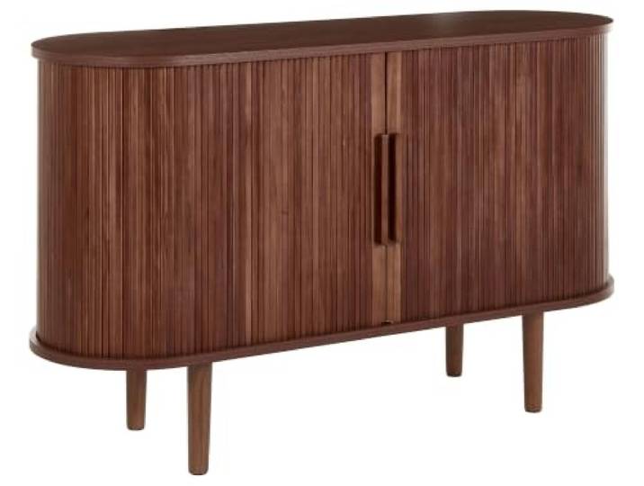 Beliani Sideboard Dunkelbraun MDF-Konstruktion Geriffelt Holzoptik 120 cm Lang Schmal mit 2 Türen 4 Fächern Rustikales Design Wohnzimmer Standschrank