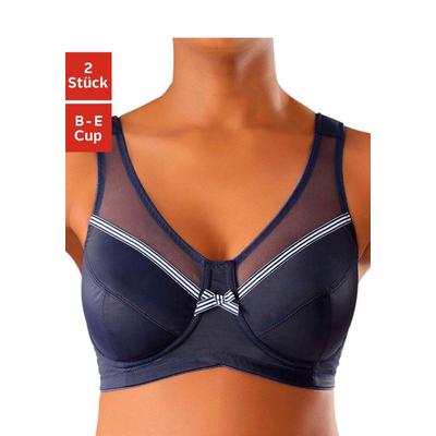 Entlastungs-BH "BH ohne Bügel, bügelloser BH, Komfort-BH", Damen, Gr. 115, Cup E, blau (marine, weiß), Microtouch, Obermaterial: 80% Polyamid, 20% Elasthan, PETITE FLEUR BY LASCANA, BHs BH BH-Set Entlastungs-BH Bügelloser-BH, mit breiten, wattierten...