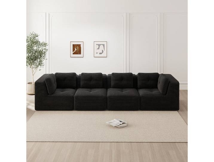 BBWL Sofa tiefes Wohnzimmersofa ohne Aufbau mit weichen Kissen und Rutschschutz, Modulares Cord Sofa 4-Sitzer