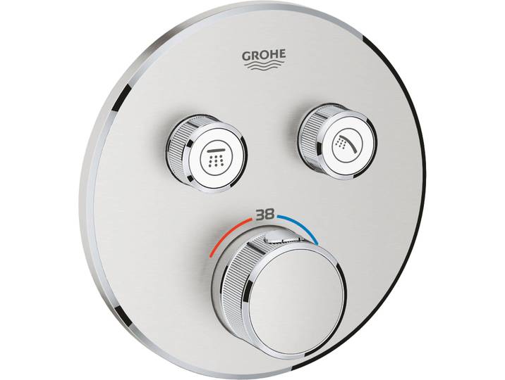 Thermostat Grohe Grohtherm SmartControl avec deux vannes darrêt\, rosace murale ronde\, 29119DC0