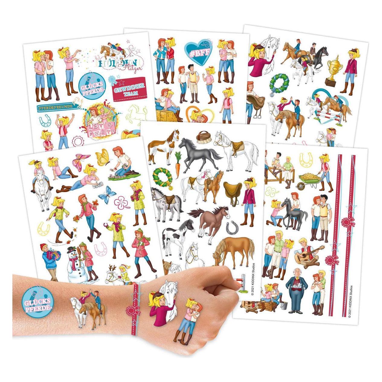 Papierdrachen Kindertattoo Set - Bibi und Tina (100 Stück auf 6 Bögen) (B005-001-011)