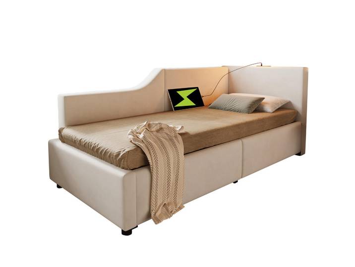 Okwish Daybett 90/200 cm Beige mit hydraulischem Stauraum und USB-Ladefunktion, 90x200 cm, Schlafzimmer, Betten, Polsterbetten