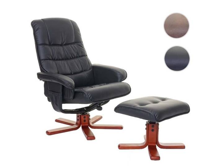 Fauteuil relax MCW-E30 siège TV avec tabouret similicuir noir