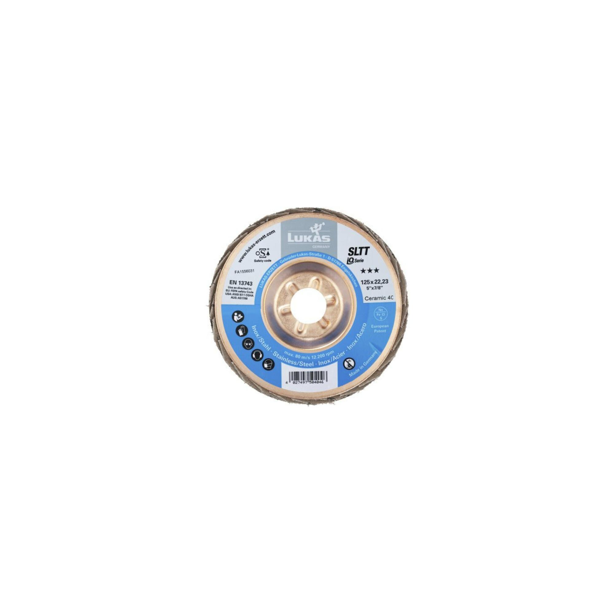 LUKAS Fächerschleifscheibe SLTT (CER), flach-schräg für INOX,Ø 125 mm, Körnung: 40 ; LUKAS-ERZETT (A27201250400050A)
