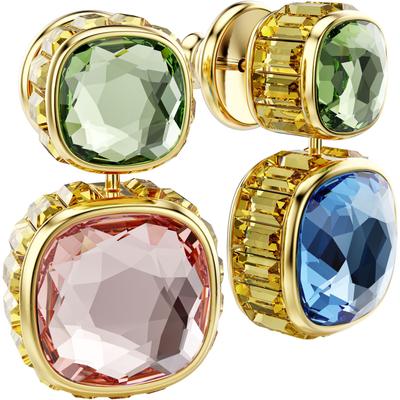 Paar Ohrstecker SWAROVSKI "Schmuck Geschenk Chroma Drop-Ohrhänger", gold (gelbgoldfarben, metallfarben, blau, grün, blau, grün), Ohrringe, Damen, Metall, mit Swarovski Kristall - Einhänger drehbar