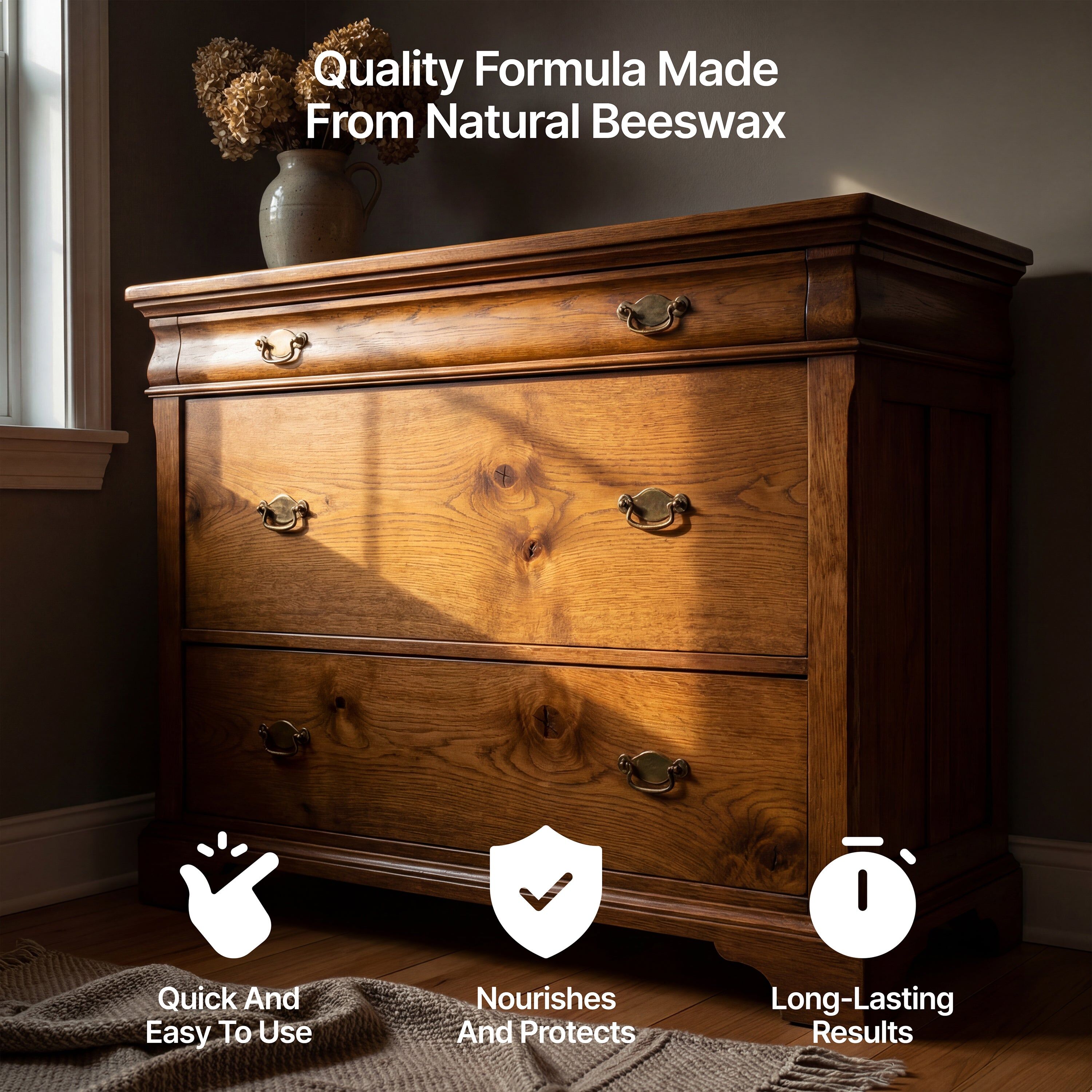 Hemway Premium Dark Oak Beeswax Furniture Wax Polish 200ml / 6.8fl oz   Polish and Protect   Includes 2 Lint Free Cloths - 200ml