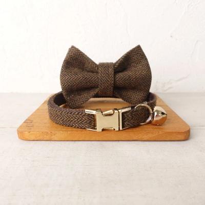 Uplifted Finds Customized Velvet Pet ID Collar With Bowknot & Bell brown Collar Bow s