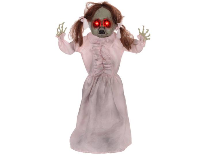 Homcom 76Cm Halloween Dekoration Geisterpuppe mit LED-Lichter, Soundfunktion, Rosa, Kunststoff, 15x76x50 cm, Dekoration