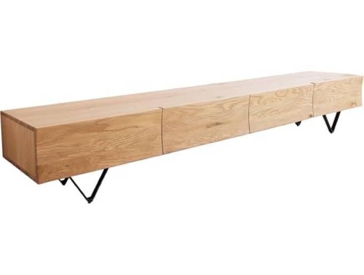 TV-Board Wyatt Eiche Natur 220 cm 4 Schübe V-Fuß Metall Schwarz Lowboard