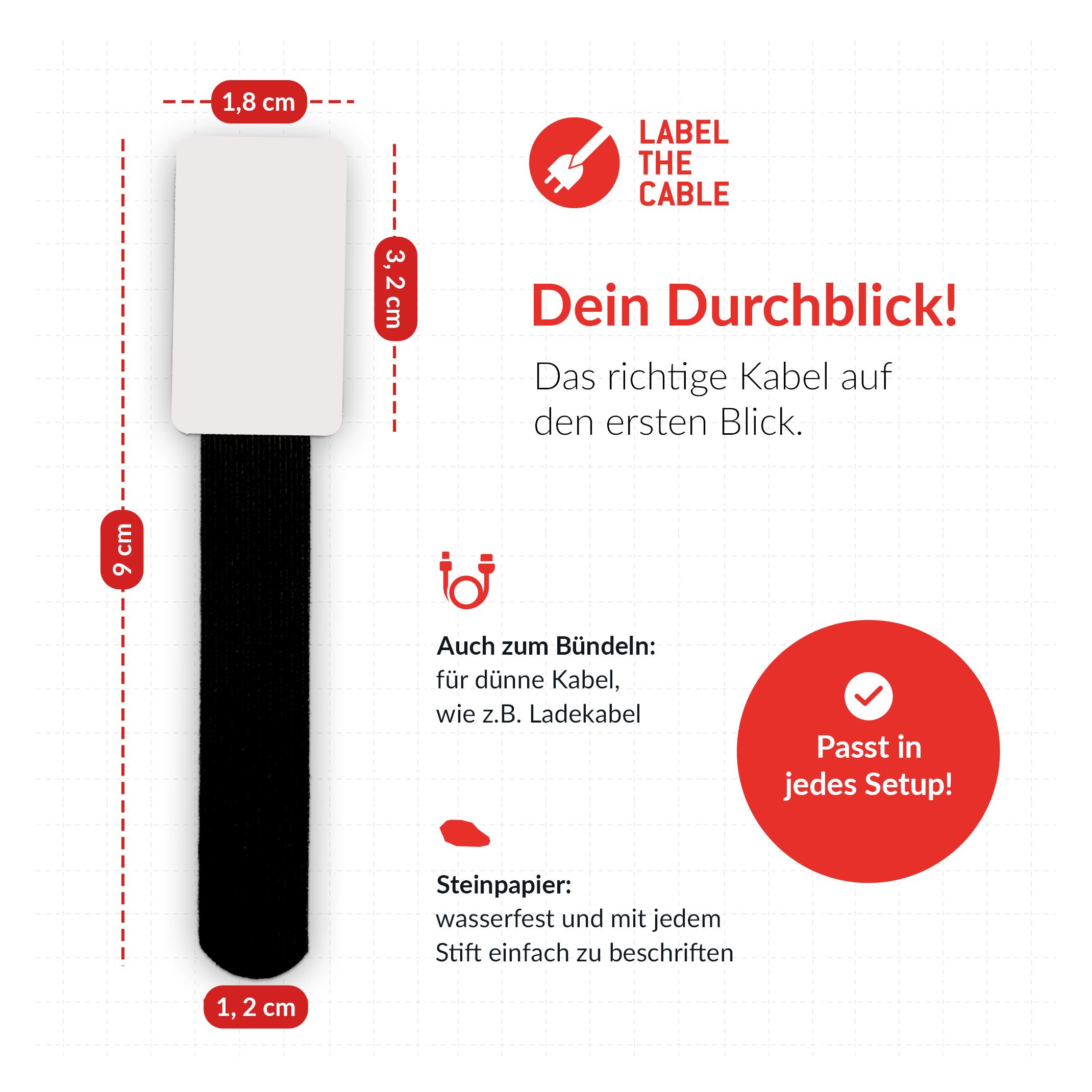 Label-the-cable LTC CABLE TAGS, Klett Kabelfahnen beschriftbar 10er Set schwarz (Klettkabelbinder, 90 mm, 10 Stk.) (LTC 2610-10)