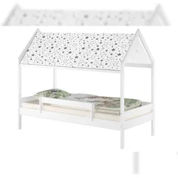 Erst-Holz Weißes Himmelbett m Himmel u Fallschutz Kinderbett Hausbett 90x200 Massivholz Einzelbett weiteres Zubehör wählbar V-60.58-09W  ohne Zubehör