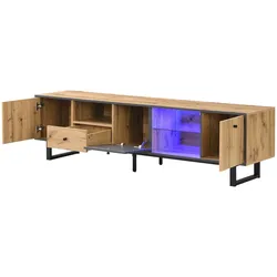 Lowboard 190x40x50 mit LED-Lichteffekt, Glastrennwand und Eisenbeinen – modernes TV-Möbel in Grau und Schwarz für stilvolle Aufbewahrung