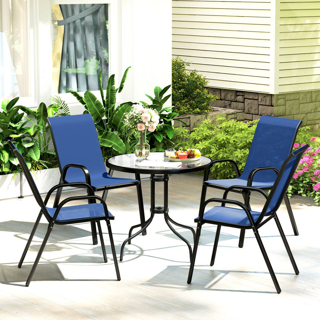 17 Stories Outsunny 5 Pieces Garden Dining Set 4 Seater Garden Furniture Dark Blue Black 4