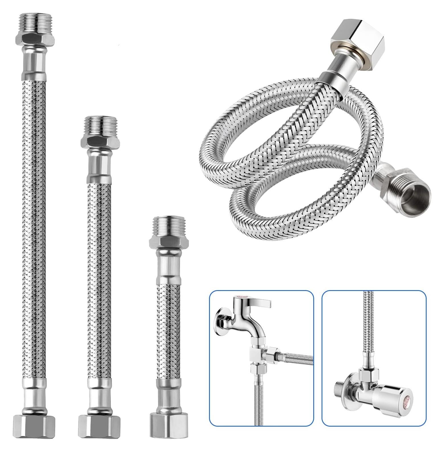 Dripio Set van 3 flexibele roestvrijstalen slangen, 3/8 inch, 60 cm