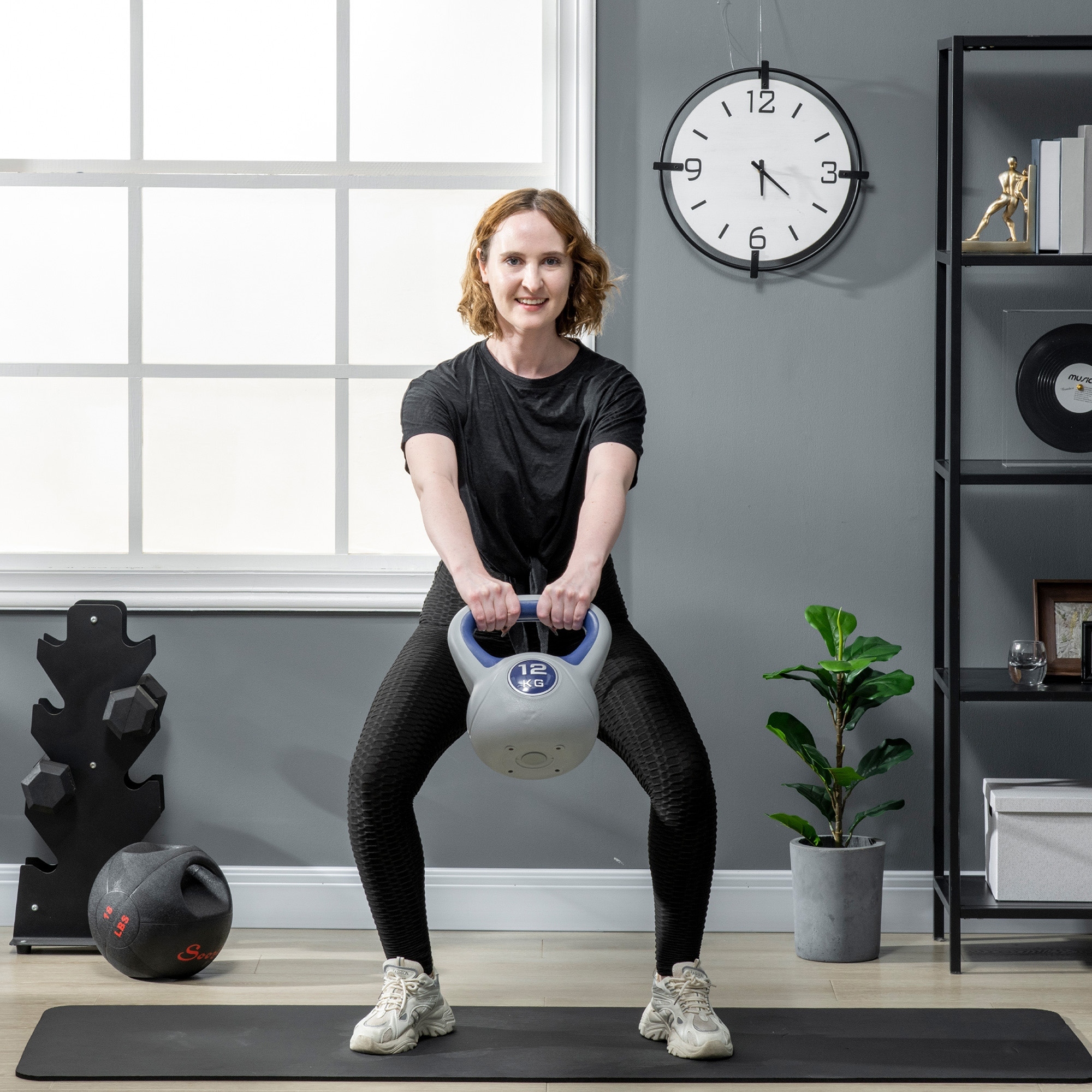 Sportnow Kettlebell 12kg in PU e Sabbia con Base Piatta e Impugnatura pratica per Stacchi, Squat e Sollevamenti, 24x17x28 cm, Blu Aosom