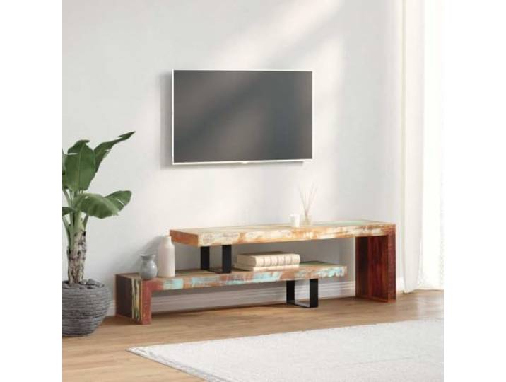 HEFZGDB TV-Schrank Altholz Massiv Vintage Stil Handgefertigt Aus Recyceltem Holz Mit 2 Ablagen Verstellbare Konfiguration Als Lowboard Sideboard Beistelltisch