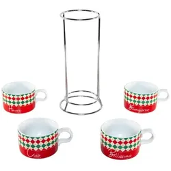Bialetti, Tasse, Cappuccinotasse Italia Damier, 160 ml, 4 Tassen (160 ml, 4x)